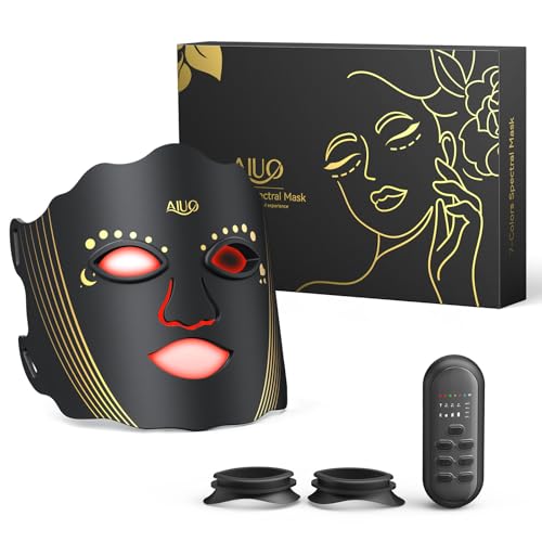 AIUO Red Light Therapy for Face, Led Face Mask Light Therapy with Rechargeable Remote, LED Face Mask Light Therapy at Home, Comfortable Red Light Therapy Mask, Black