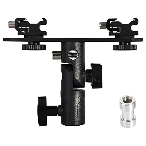 TOAZOE Camera Speedlite Mount Dual Hot Shoe Flash Bracket Swivel Light Stand Adapter Umbrella Reflector Holder for Camera Nikon Pentax Olympus DSLR Flash Speedlite LED Light Cover