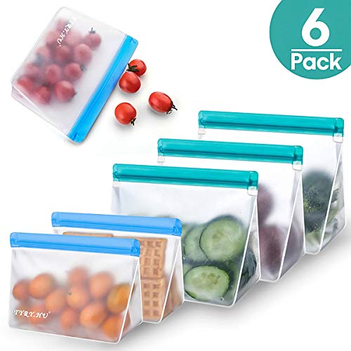 Reusable Food Storage Bags, Snack Bags Ziplock Sandwich Bag, TYRY.HU Airtight Leakproof PEVA