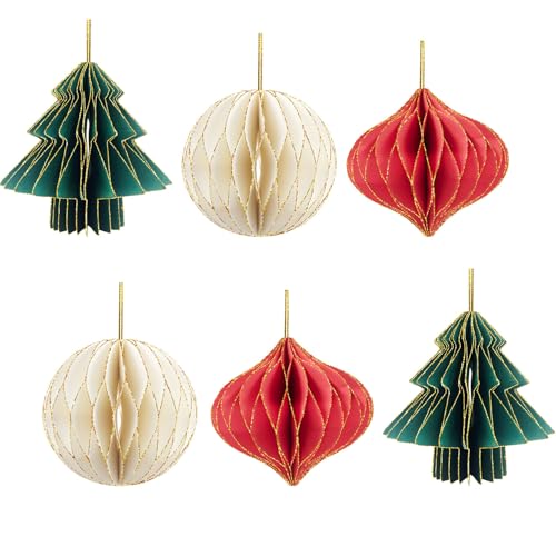 6 Stück Weihnachten Deko, 3D Mini Papier Waben Weihnachten Hängende...