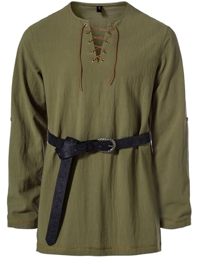 Image of JEMITOP Men's Pure Cotton Vintage Lace Up Shirts for Pirate Renaissance Viking Medieval Costume Without Belt