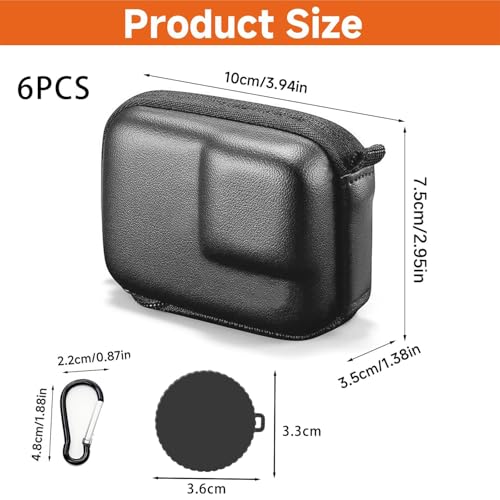Image of squishy Carrying Case for OSMO Action 5 Pro /4 /3, Waterproof PU Leather Travel Bag with Plush Lining, Compact Storage Box with 4 Lens Caps, Black 10x7x4.5cm, Black