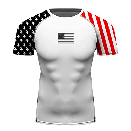 BJJ Jiu Jitsu Rashguard -USA American Flag Patriotic Rash Guard Compression Shirt for No-Gi, Gi, & MMA