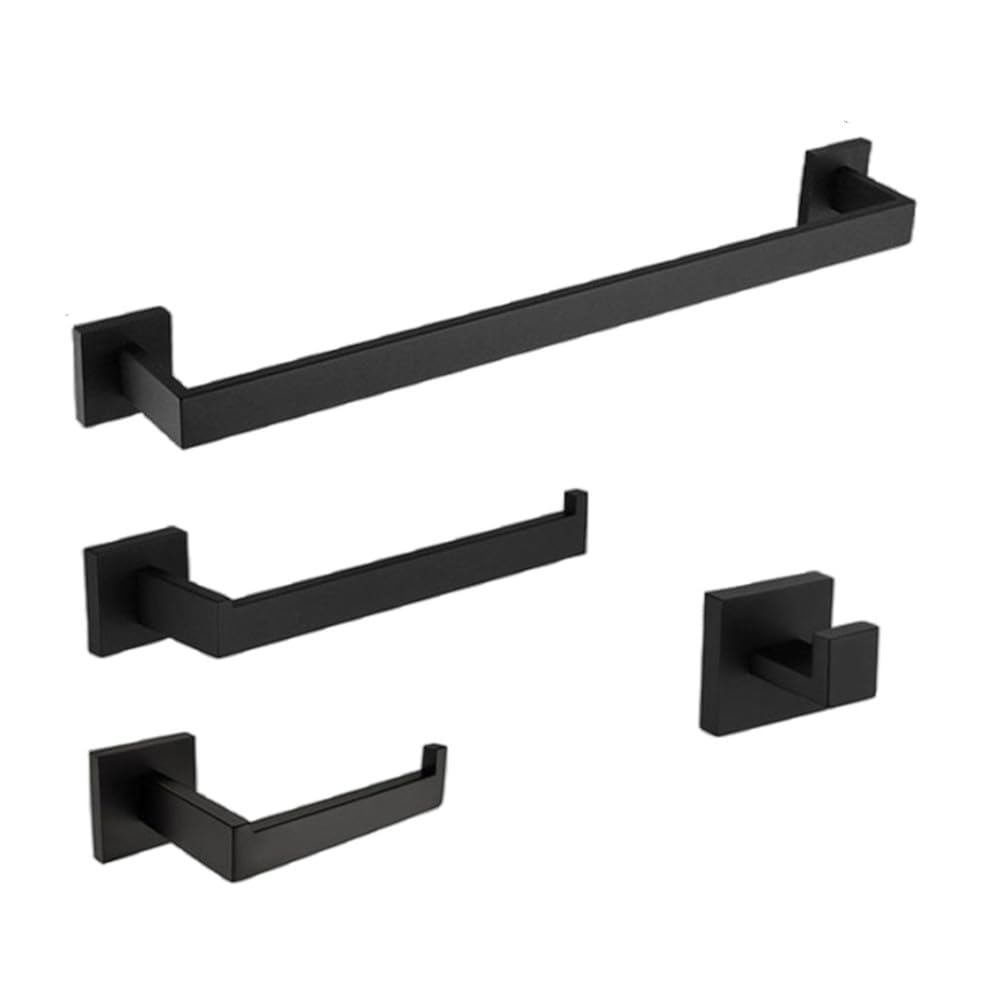 Matériel de salle de bain noir mat : kit 4 pièces en acier inoxydable 304 de 50 cm