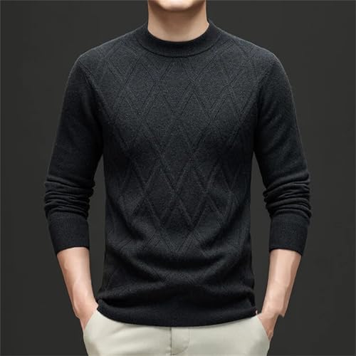 Men’S Wool Cashmere Blend Plaid Sweater Casual O-Neck Long Sleeve Pullover Knit Jumper Tops4