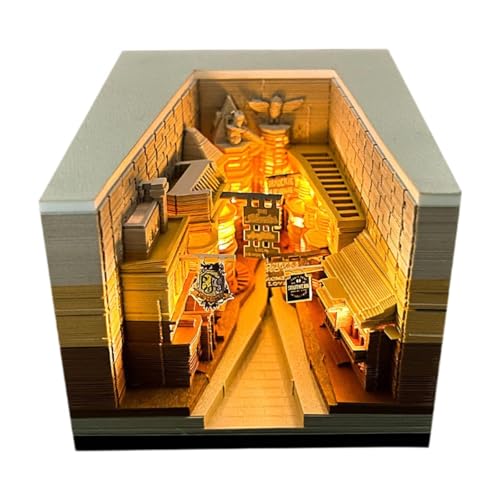 斜めの路地デスクカレンダーメモ帳 3Dカレンダーメモパッド ライトデスクトップ装飾付き ノベルティ 3.54x4.33x2.95インチ