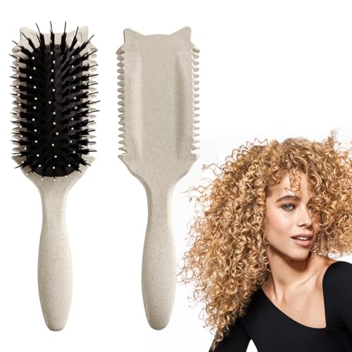 Curly Hair Brush : Curl Defining Brush for Curls Waves Coils Define Volumize Detangle Women Curls Reduce Hair Pulling Frizz Cat ears styling Beige