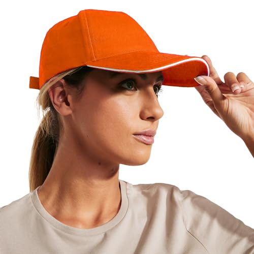 KINKIES Gorra Unisex de 5 Paneles 100% algodón - Visera con Agujeros de ventilación y Cinta antisudoral con Cierre Ajustable de Velcro (FR/ES, Letras, Talla única, Naranja)
