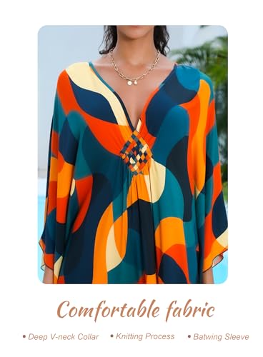 Image of Yanziliu Kaftan Dress for Women,Plus Size Hawaiian Batwing Sleeve Beach Cover Up Summer Swimsuit Dresses