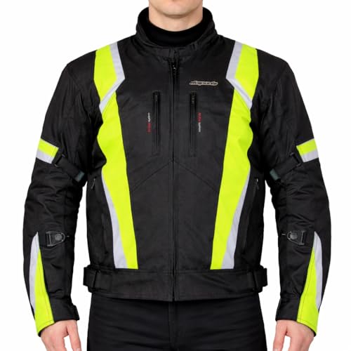 RKsports 1509 WATERPROOF MOTORCYCLE MOTORBIKE JACKET BLACK CE ARMORS (4X-Large/Chest 50", Yellow)