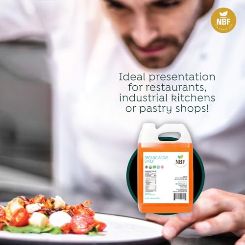 NBF, Agave Syrup, Organic, Nectar, Low Carb, Sugar substitute for baking, drinks & more, Family-friendly, Gluten free, Ideal for restaurants and industrial kitchens, Ambar, 176oz