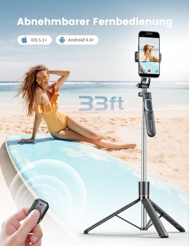 170cm Handy Stativ mit 2 Licht, Selfie Stick mit Fernbedienung, 360° Drehbarer Handystativhalter, Stativ für Smartphone/iPhone/Android/Samsung/Sportkamera, Tripod für Travel, Abnehmbarer Handyhalter 5