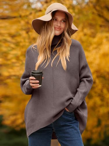 Image of ANRABESS Womens Casual Fall Sweater Turtleneck High Neck Batwing Sleeve Oversized Sweater Dress