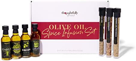 Thoughtfully Gourmet, Olive Oil Spice Infusion Gift Set, Premium Cold Pressed Extra-Virgin Olive Oil from Spain, Includes 4 Flavored Olive Oils and 3 Flavorful Spice Infusion Blends, Set of 7