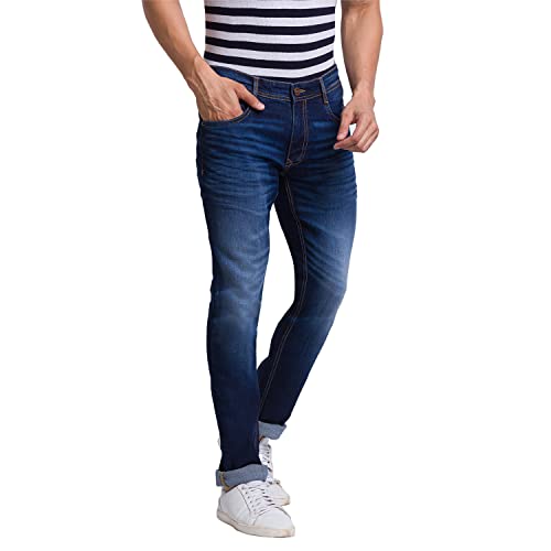 Image of Parx Men's Cotton Blend Jacquard Pattern Skinny Fit Flat Front Jeans