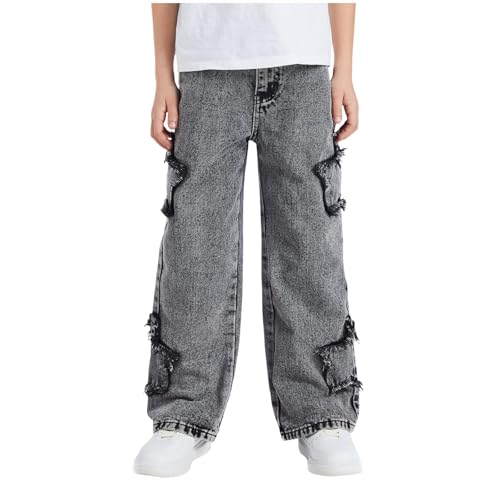 Boys Y2K Baggy Jeans Kids Star Graphic Ripped Wide Leg Elastic Waist Denim Pants with Pockets Hip Hop Streetwear