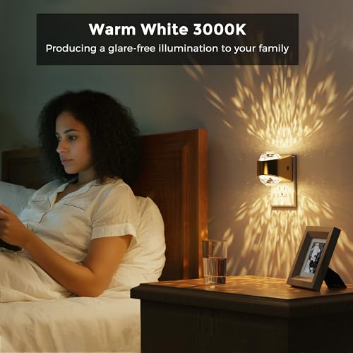 Image of L LOHAS LED Projector Night Light,[2-Pack] Night Lights Plug into Wall,Dusk to Dawn Sensor,3000K Soft White,Brightness Adjustable,Projector Nightlight for Bathroom Bedroom Hallway