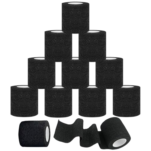 Gudotra 12 Rollos Venda Cohesiva Deportiva 5 cm x 4.5 m Banda Adhesiva Tape Crossfit Para Proteger Muñecas Tobillos Rodillas Músculos (Negro)