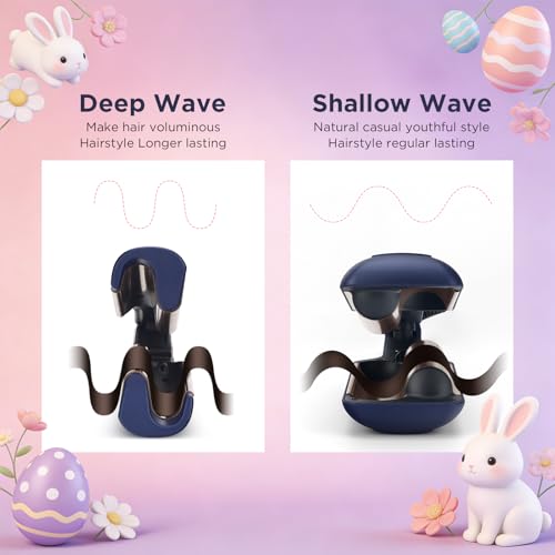 Image of Aima Beauty 1 Inch Deep Wave Curling Iron Hair Crimper Waver Beach Waves | Memory Timer Hair Waver, Adjustable Temp Travel Dual Voltage Anti-Scald Lasting Style Ionic Anti-Frizz, Prussian Blue