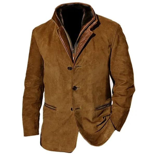 Men's Casual Trucker Jacket Vintage Buckskin Jacket Coat with Pocket Windproof Button Down Jacket Thickened Coat