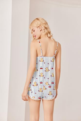 Image of Ekouaer Womens Pajama Sets Soft Lingerie Sleepwear 2 Piece Cami Shorts Set V Neck Pj Lace Nightwear