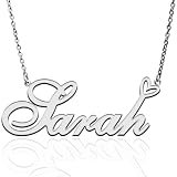 AQGS Sarah Custom Name Necklace Customized Personalized Plated Name Necklace for Mother Daughter Friendship Women Valentine's Day Christmas Birthday New Year Silver