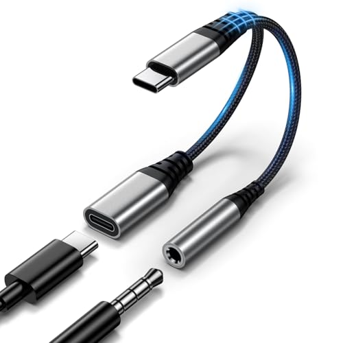 USB C Splitter 1 zu 2, USBC Verteiler Doppelstecker, USB C Kopfhörer Adapter und Laden für iPhone 17 16 15 Plus Pro Max, iPad Pro Air Mini, Samsung S25 S24 S23 S22 S21 S20 Ultra, Google, Laptop usw