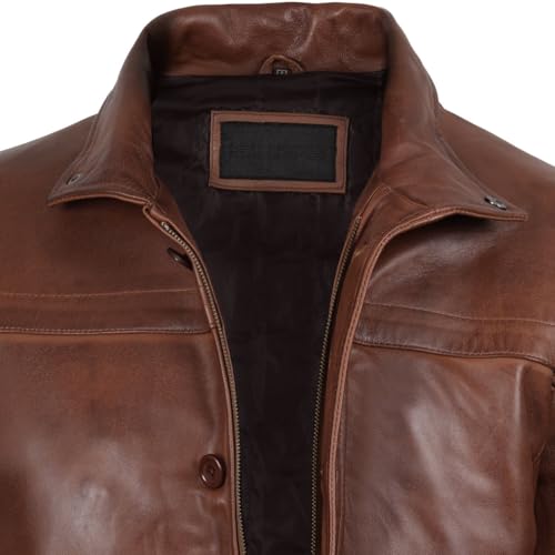 Image of fjackets Men's Lambskin Leather Car Coat - Stylish Long 3 /4 Casual Leather Jacket Men Outerwear