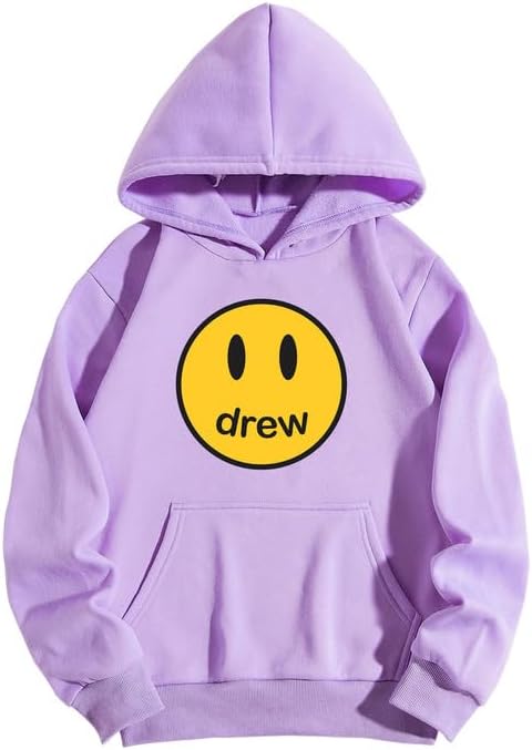 MIGLOCUST Drew Face Printed Cotton Fleece Sweatshirt Hoodies for Boys | Full Sleeves Round Neck Soft Fabric Winter Wear, Long Sleeve Unisex Hoodie for Men/Women