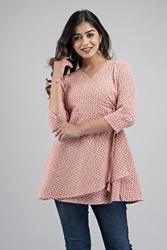 Image of feranoid Floral Print Angrakha 3 Sleeves Flared Kurti