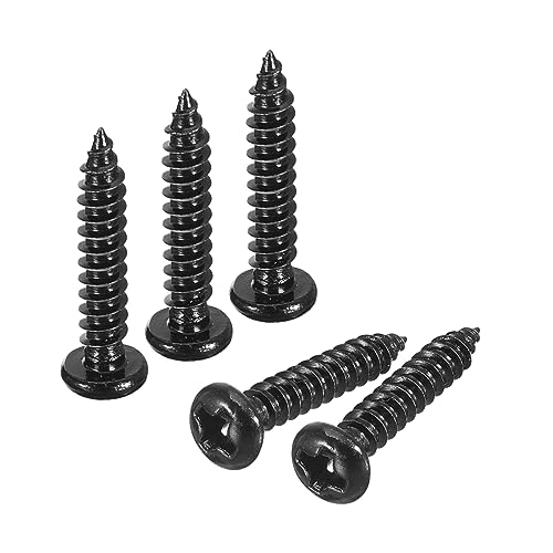 QUARKZMAN 100Pcs 3x16mm Tornillo Autorroscante de Cabeza Alomada Redonda Phillips, Tornillos Autoperforantes de Acero Inoxidable 304, Tornillo para Madera con Rosca Completa, Negro