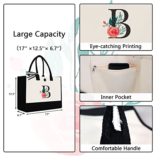 Image of Initial Canvas Tote Bag, Monogrammed Tote Bags Suitable for Mother's Day Wedding Beach