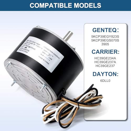 Image of Criditpid AC Condenser Fan Motor Replaces Carrier 5KCP39EGS070S 5KCP39EGY823S, Genteq GE3905, Bryant Payne HC39GE237A HC39GE234A, Dayton 6DLL0, 1 /4HP 1100 RPM 208-230V Condenser Motor with Capacitor.