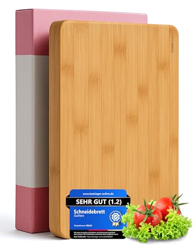 Tabla de cortar XXXL de bonito bambú, sin pintura ni barniz, 60 x 40 x 3 cm, grande y natural, reversible, tabla de madera maciza, duradera y apta para cuchillos, antibacteriana sin surcos de zumo