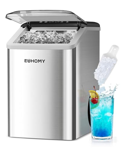 EUHOMY Nugget Ice Maker Countertop, 40lbs/Day, Self-Cleaning, Compact Sonic Ice Maker with 2.5lbs Basket and Scoop, Soft Chewable Nugget Ice for Home/Party/RV/Camping (Silver)
