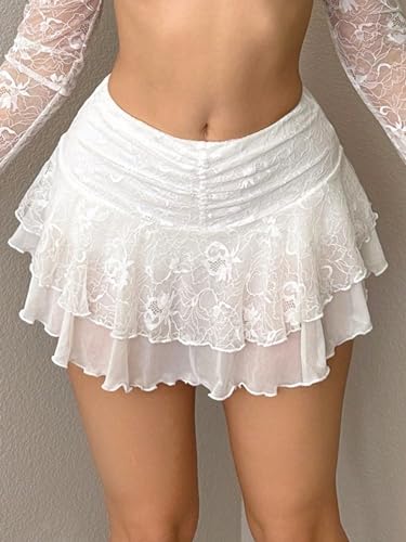 Women's Mesh Tiered Layer Ruched Y2K Skirts Ruffle Hem A Line Coquette Low Waist Streetwear Women Short Skirts3