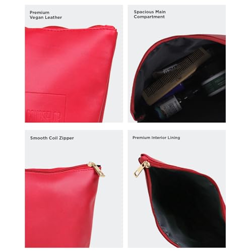 Image of COUNSELOR Makeup Pouch Bag for Men & Women, Vegan Leather Travel Cosmetic Bag, Durable Lining & Smooth Zipper Closure, Toiletry Makeup Organizer Bag for Home & Travel, Kubo (Red)