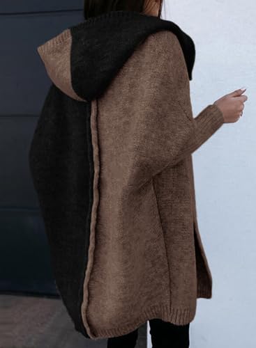 Astylish Women Casual Hooded Color Block Open Front Cardigan Long Sleeve Sweater Outwear Black Large thumb #4