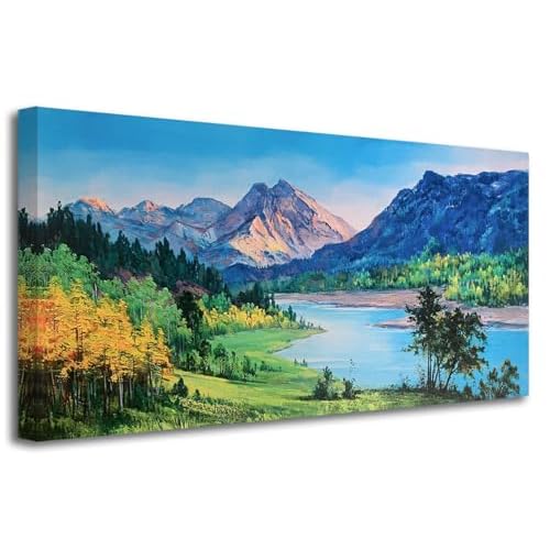 Ardemy Nature Mountain Canvas Wall Art for Living Room Large Ridge Painting Wall Decor, Landscape Picture Wall Decor Bedroom Panoramic Creek Scenery Artwork Art for Home Office, 40"x20" 40"L