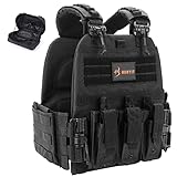 HUNTIT V2 Tactical Vest Quick Release Weighted Vest Adjustable Modular Airsoft Tactical Vest with Utility Pouch(Black)