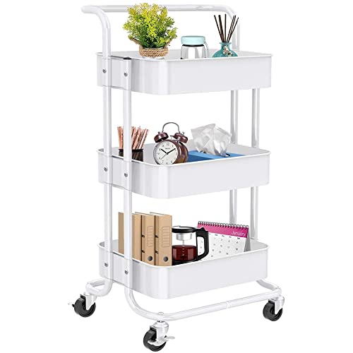 La Mejor review de Carrito biblioteca para comprar online. 32 SPOWAY Carrito de Almacenamiento de Metal, Carrito de Almacenamiento de 3 Niveles, Carrito Organizador con Ruedas con 2 Ruedas Cerradura y Asas Fácil de Montar para Baño Cocina...