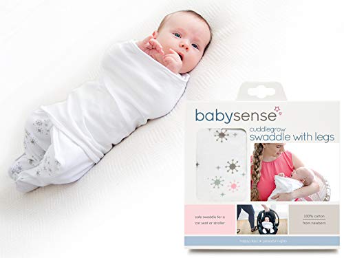 Baby Sense Cuddlegrow Swaddle Blanket/Award-Winning Baby Wrap with Legs | Home, Car, Travel, & Stroller | Stretchy & Safe 100% Premium Breathable Cotton for Sleep,Temperature, Feeding, & Calming