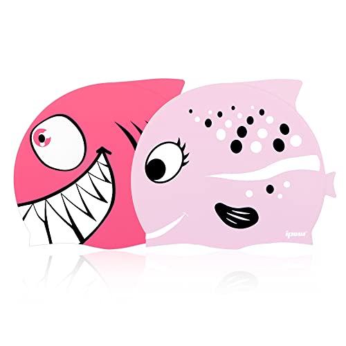 IPOW 2 PCS - Gorros de natación para niños Silicona no tóxica Antideslizante, Impermeable, para el Cuidado del Cabello...