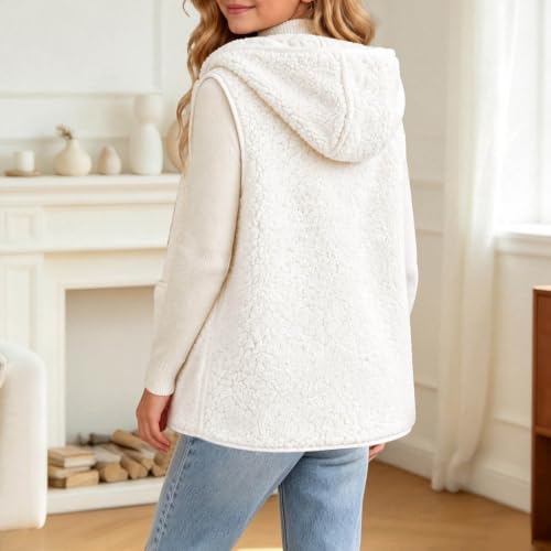 Fleece Hooded Vest Girls Sharpa Button Down Sleeveless Long Jackets Vests - image 5
