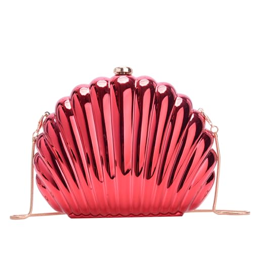 Image of Glitter Seashell Evening Clutch Purse Mini Chain Shoulder Bag Acrylic Shell Pearl Crossbody Bag