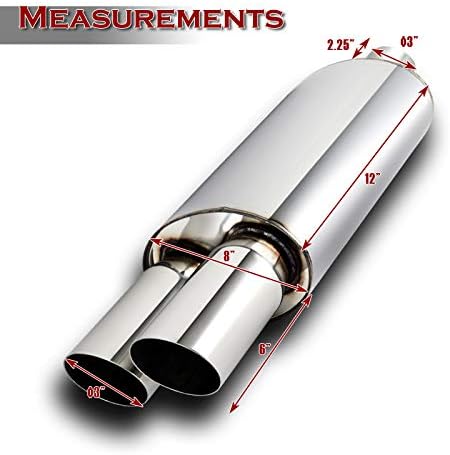 Universal 3" Inlet 3" Outlet Dual Exhaust Tip Muffler Stainless Steel Universal 20.5" Length, Dual Slant Tip, Weld On, Exhaust Resonator Muffler