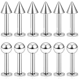 SCERRING 12PCS 14g Stainless Steel Balls & Spikes Labret Monroe Lip Tragus Cartilage Helix Earring Ring Body Piercing Jewelry 10mm - Silver