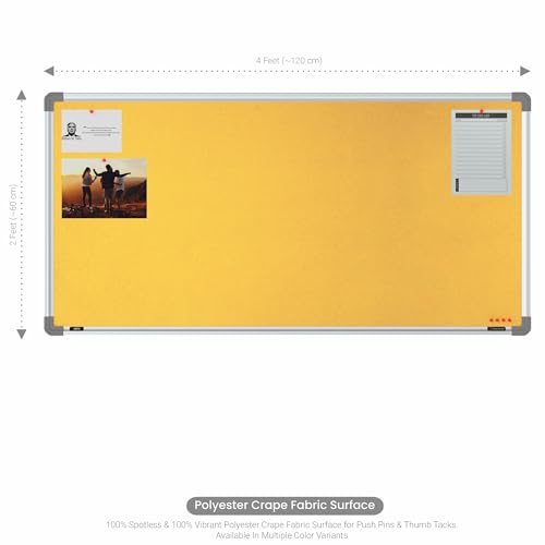 Image of Scholar Art Metis 2x4 Feet Bulletin Board for Study Table & Kids Room | Vibrant & Versatile Crape Cloth + High Density Soft Board for Pinning Photos, Sticky Notes & Reminders (Yellow)
