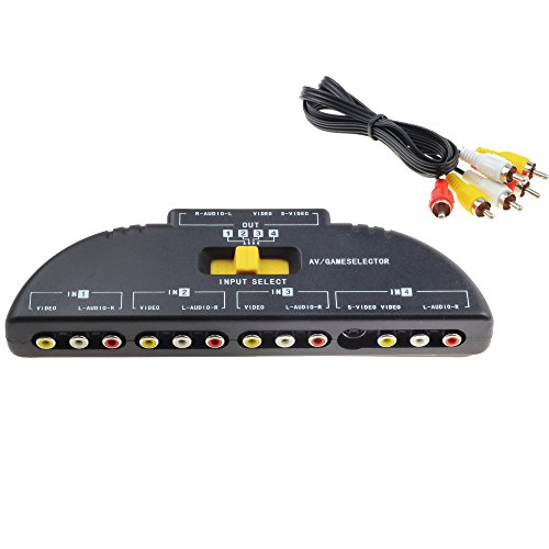 JUYO VONSAN® RCA Splitter 4 Way RCA Switch Selector Box with RCA Cable for VCD/DVD/Video Camera/Recorder/Video Game (RCA Switch 4 in 1 Out)
