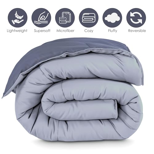 Image of Story@Home Reversible Comforter Set Double Bed 220 GSM Microfiber Reversible Blankets for Winter /Quilt /Duvets for King Size Double Bed Comforter (90X100 Inches, Blueberry & Lavender)